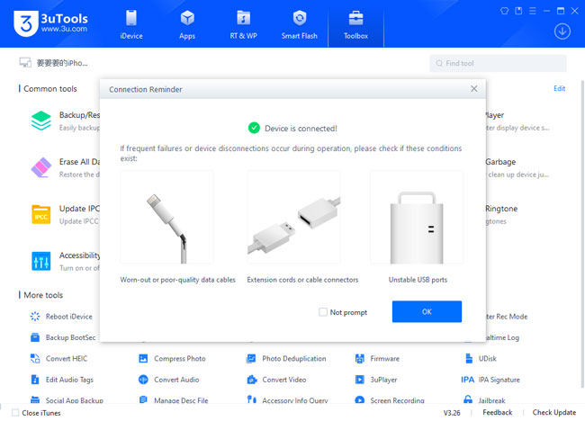 3uTools將iOS裝置跟電腦連結