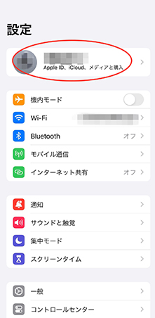 iPhone iCloudプロフィールを開く