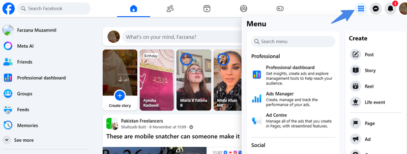 Click on Menu Button