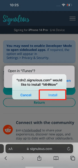 confirm install mhn ios