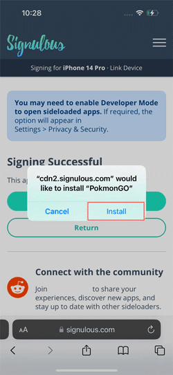 confirm install pokemon go app