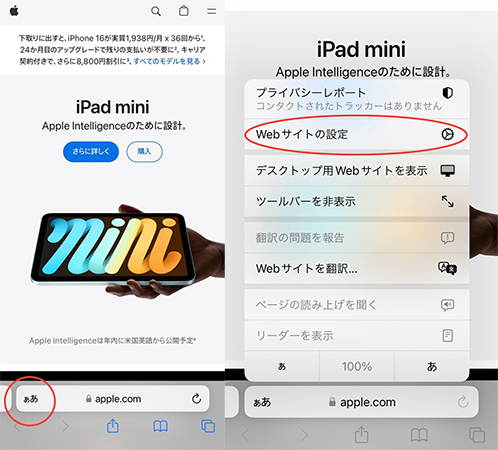 Safari 特定のWebサイト設定