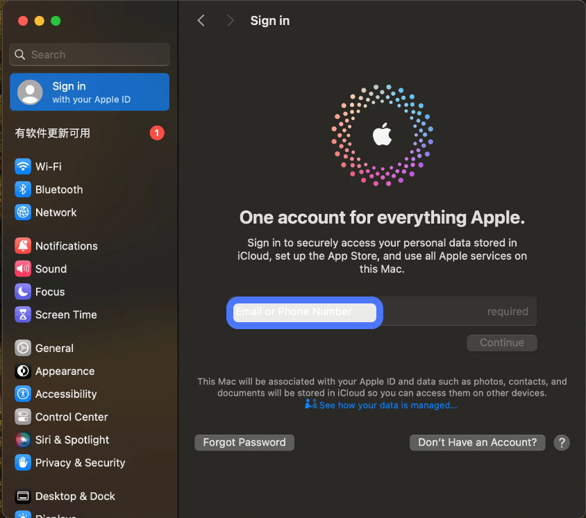 log in apple id mac