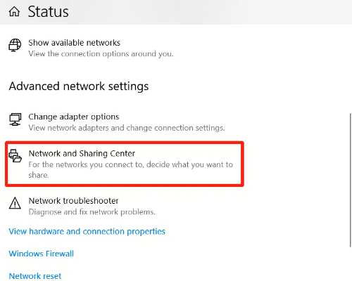network and sharing center