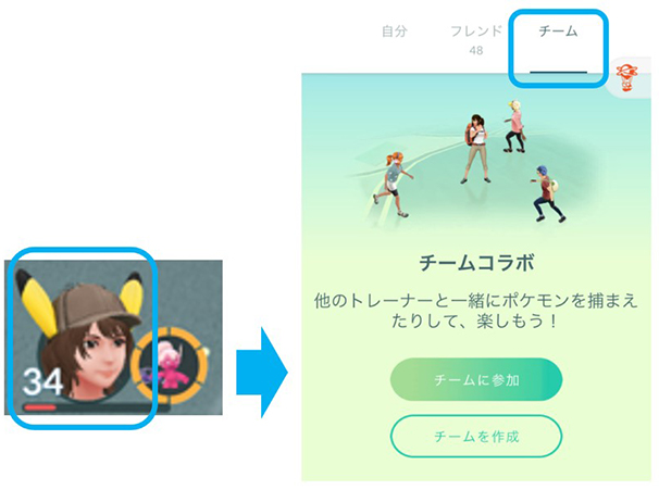 ポケモン go チームコラボ画面