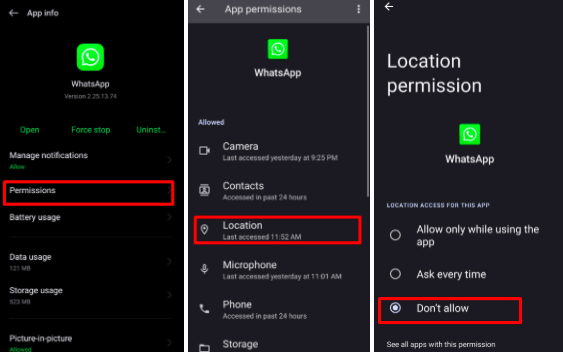 Remove WhatsApp Location Permission