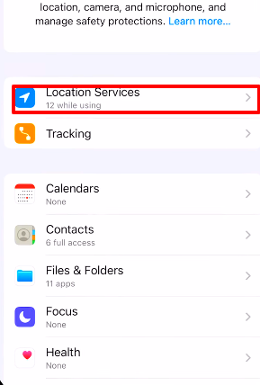 Select Location Services Turn on