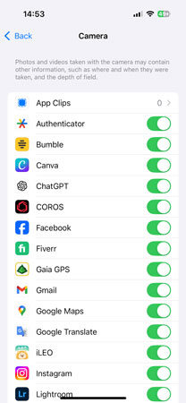 檢查與停用iPhone相機權限