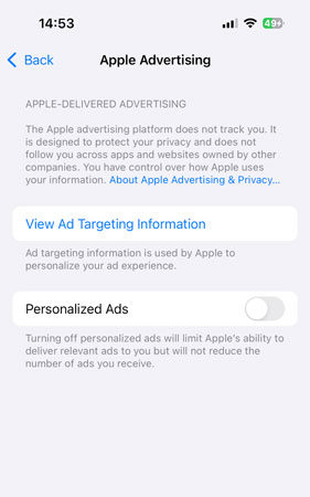 關閉iPhone內建個人化廣告