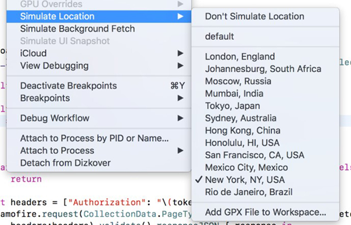 xcode 位置情報をシミュレート