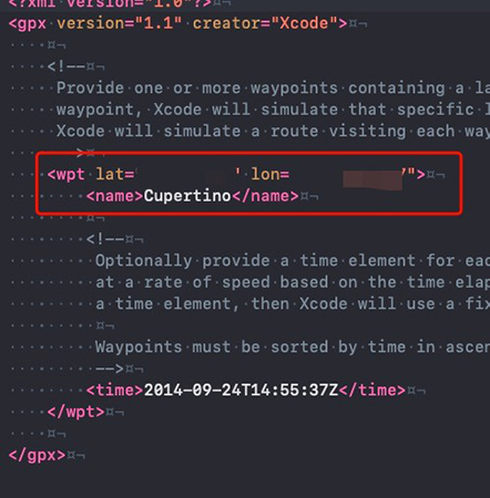 GPXファイルに緯度・経度を入力